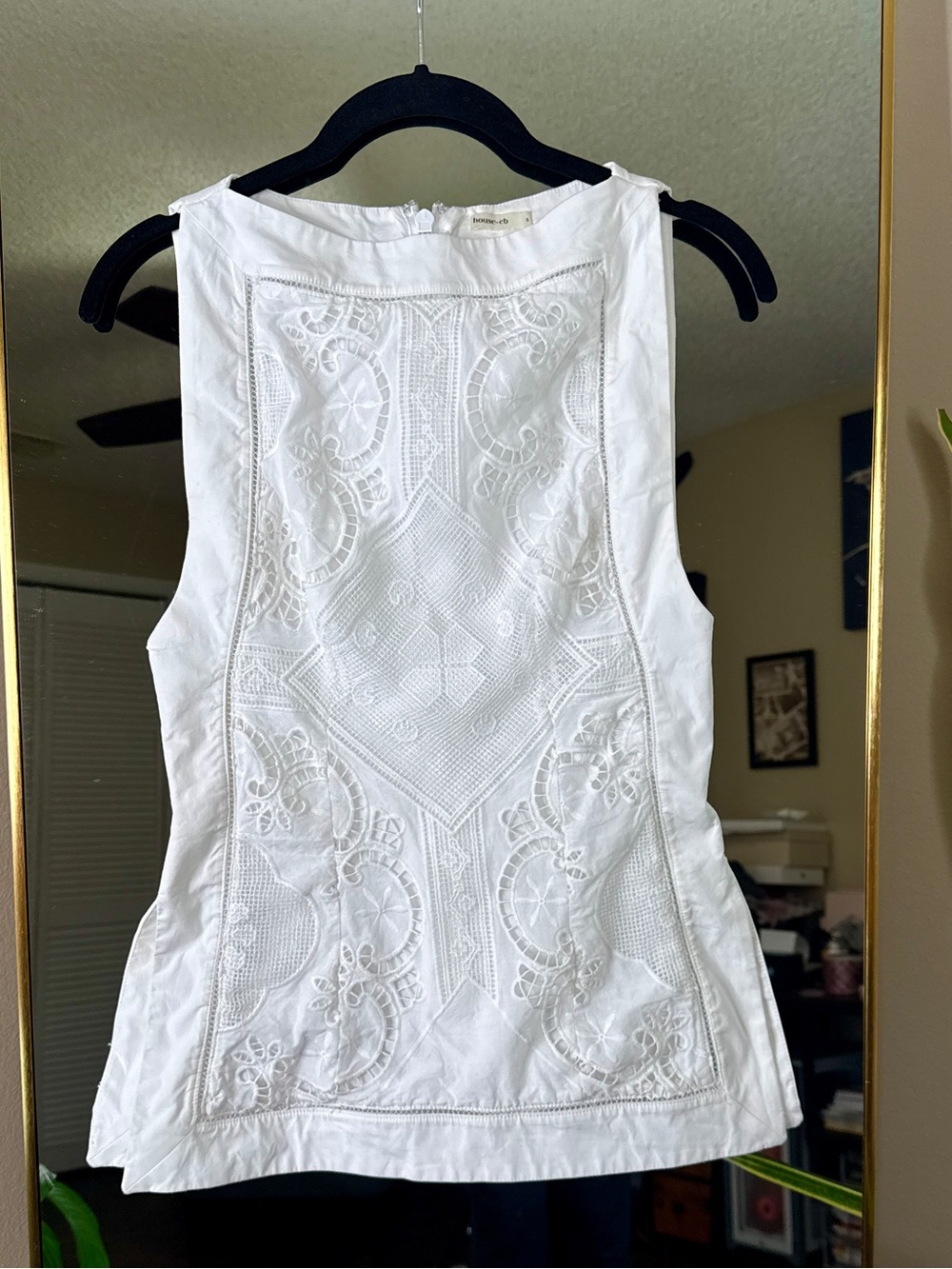 House of CB VALENCIA White Cotton Placement Lace Broderie Anglais Boat Neck Top - Picture 11 of 14